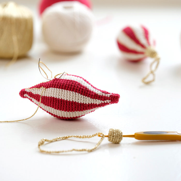 Classic Striped Christmas Ornaments - Crochet Kit